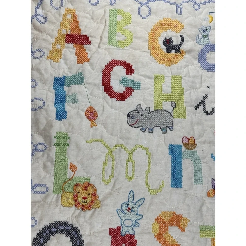 Vintage Hanging Cross Stitch Baby Quilt Alphabet Animals ABC Nursery Blanket